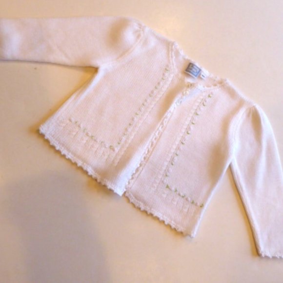 Emma Morgan Baby Girl 3 MO White Knit Sweater Cardigan w/ Tiny Emboridery Roses - Picture 2 of 9